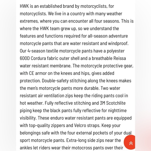 HWK Protective Cordura Motorcycle Pants, Black, Size XXL x 32” - Picture 13 of 13